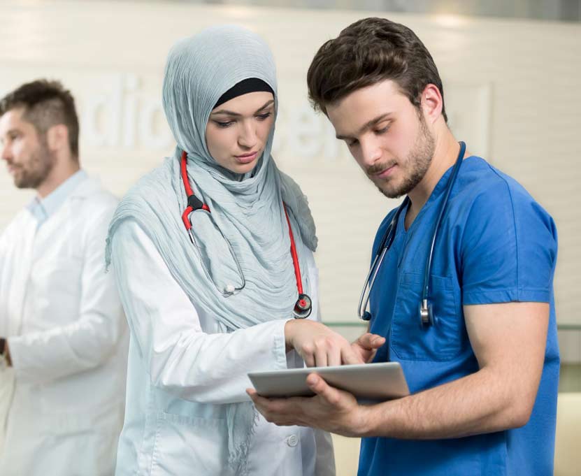 male nurse student and female docter